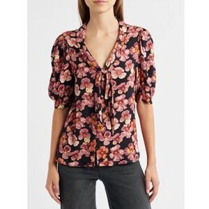 REFORMATION Joelle Top Pansy Floral Print Puff Sleeve Cottagecore Size Medium
